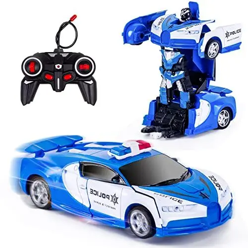 Produktbild: Kazzley Transform Ferngesteuertes Auto Spielzeug für Kinder, Polizei Roboter Auto Transformator Spielzeugauto RC Polizeiauto mit Fernbedienung Junge Geschenke ab 4 5 6 7 8 9 10 Jahre Blau