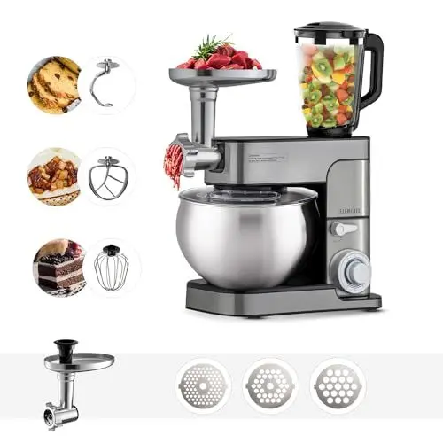 Produktbild: KB ELEMENTS 4-in-1 Küchenmaschine - Multifunktions Küchenmaschine – 2500W – Mit Fleischwolf, Timer - Digitale Steuerung - 1,5L Entsafter, Gemüseschneider – Knetmaschine mit 7L Rührschüssel, Edelstahl