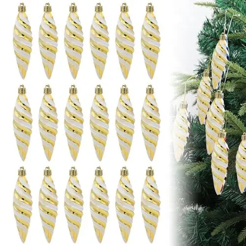 Produktbild: KBIBCK 18pcs Glitzer Christbaumanhänger, Gold Christbaumschmuck, Tannenbaum Zapfen, Weihnachtskugeln für Weihnachtsbaum-Dekoration, Weihnachtsbaumschmuck Sets(Gold-B)