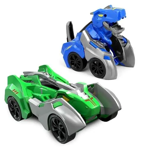 Produktbild: KBIBCK 2 Stück Dinosaurier Spielzeug Auto für Kinder, Rennauto Kollision Verwandeln Monster Truck, Transformierendes Dinosaurierauto, Dino Spielzeugauto für 3-7 Jahre Jungen Mädchen (Grün-Blau)
