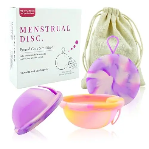Produktbild: KBIBCK 2 Stück Menstruationsscheibe, Wiederverwendbare Menstruationsscheibe, Auslaufsicher Menstruationstasse aus Silikon, Menstrual Cup für alle Strömungen,Sicher bei Sport und Schwimmen (Größe S+L)