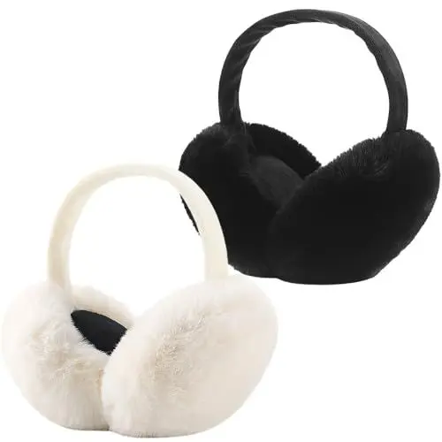 Produktbild: KBIBCK 2 Stück Winter Ohrenwärmer Damen, Damen Winter Faltbare Ohrenschützer, Unisex Plüsch Ohrenschützer, Damen-Ohrenschützer, Gestrickte Kunstpelz Plüsch Ohrenschützer, Winter-Ohrenwärmer