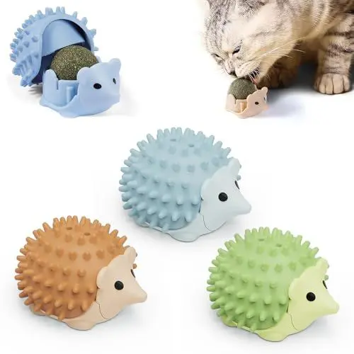 Produktbild: KBIBCK 3pcs Katzenminze Balls Spielzeug für Katze, Katzenminze Ball mit Aufbewahrungsdeckel 360°Drehbare, Katzenminze Ball Wand Drehbare Catnip Balls Katzenspielzeug Katzen Leckstein