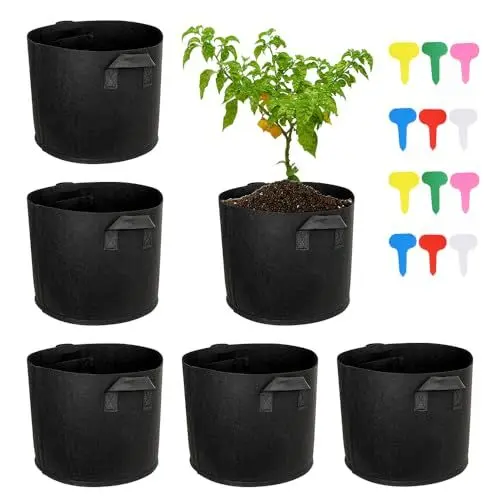 Produktbild: KBIBCK 6 Stücke Pflanzsack, 3 Gallonen Pflanztasche, 12L Pflanzbeutel mit Griffe, Wiederverwendbar Pflanze Wachsende Tasche, Kartoffel Pflanzsack für Tomaten, Kartoffeln, Gemüse, Blumen, Balkon