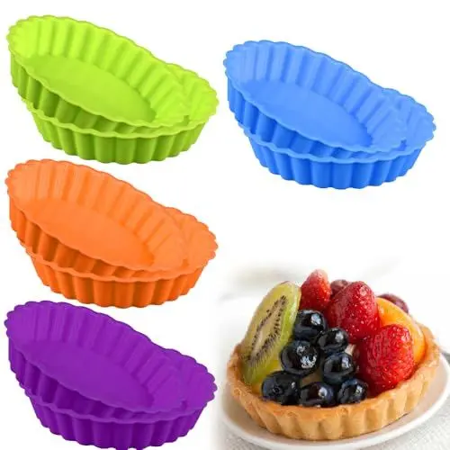 Produktbild: KBIBCK 8 Stück Silikon Backform, Antihaft Mini Förmchen, Wiederverwendbare Tarteform, 11 cm Obstbodenform Silikon, Quicheform Klein Verwendet für die Herstellung von Cupcakes, Muffins, Brot (4 zoll)