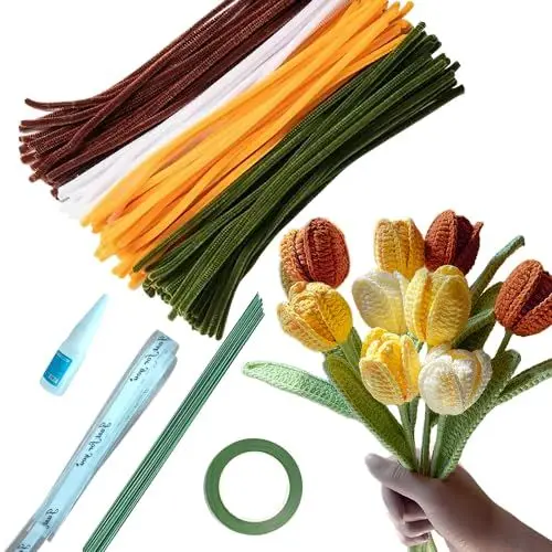 Produktbild: KBIBCK Blumenstrauß Pfeifenreiniger, 200 Stück Grün Rosa Pfeifenreiniger, Rosa Grün Pfeifenputzer, Pfeifenreiniger, Pfeifenputzer, Chenilledraht, Basteln Pipe Cleaners (Sonnenblume)