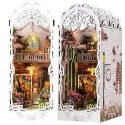 Produktbild: KBIBCK DIY Book Nook Kit, DIY Gartenhaus Miniatur, 3D Puzzle Buchstützen aus Holz, DIY Miniatur Haus mit LED Leuchten und Möbeln, Puppenhäuser Miniatur Haus Kit Modellbausätze für Erwachsene zum Bauen