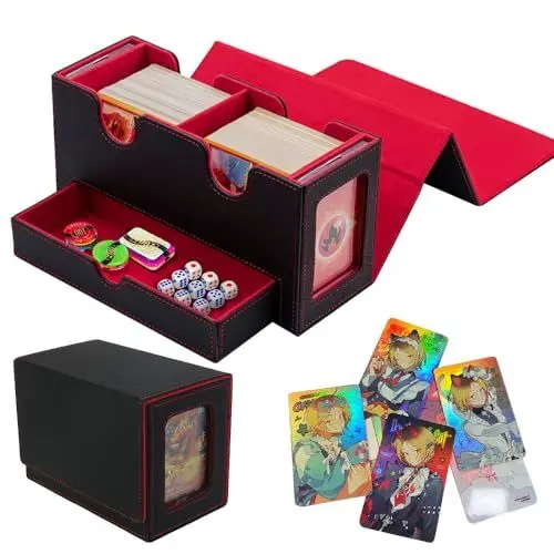 Produktbild: KBIBCK Doppelschicht Card Deck Box, Commander Deck Box mit Würfelfach, 300+ Karten- Magnetic Sammelkarten Box mit 2 Trennwänden geeignet für CCG, MTG, EDH