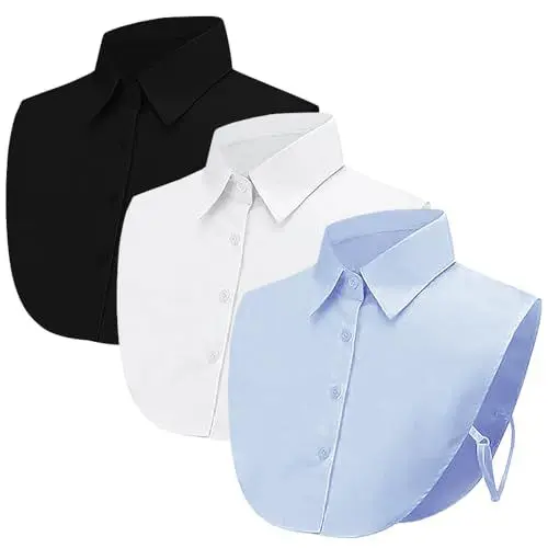 Produktbild: KBIBCK Frauen Kragen, 3 Stück Krageneinsatz Damen, Blusenkragen Einsatz, Hälfte Shirt Bluse Damen, Fake Collar, Eine Größe Passt Am Meisten, Abnehmbare für Hemden Anzug Pullover (Schwarz Blau Weiß)