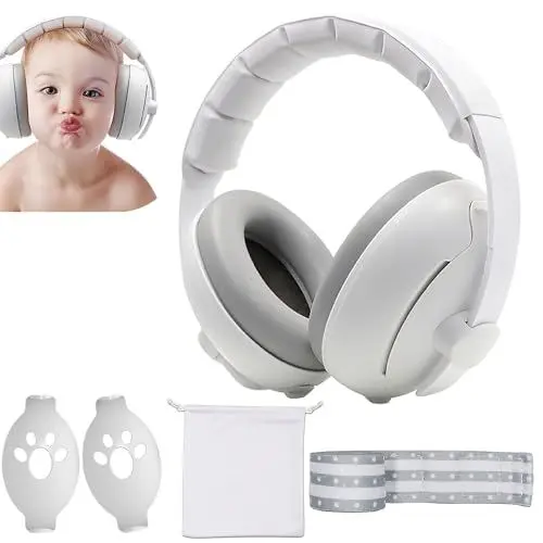 Produktbild: KBIBCK Gehörschutz Baby, 2 in1 Baby Kopfhörer Lärmschutz, Bequemer Kinder Ohrenschützer für Baby, Baby Kapselgehörschützer, Verstellbarer Lärmschutz Baby Kopfhörer Ab 3 Monate bis 2 Jahre (Grau)