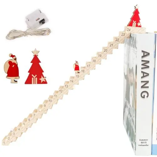 Produktbild: KBIBCK Kletternder Weihnachtsmann Adventskalender 2024, Weihnachtsmann Adventskalender Treppe,Weihnachts Countdown Kalender 2024 Adventskalender Treppe Holz,Santa Climbing Staircase Countdown Kalender