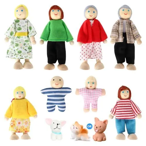 Produktbild: KBIBCK Puppenhaus Puppen, 8 Stücke Puppenhaus Puppen mit Katze und Hund, Puppenhaus Figuren, Puppenhaus Puppen Figuren Biegepuppen für Puppenhaus Zubehör Geschenk, Kinderspielzeug-Zubehör