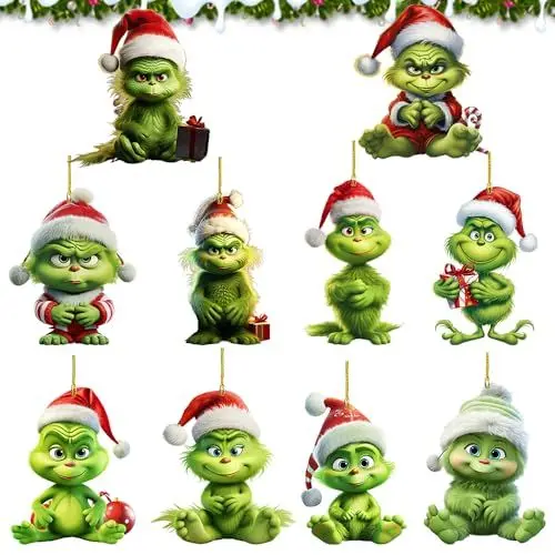 Produktbild: KBIBCK Weihnachtsschmuck, 10PCS Grin-ch Deko Weihnachtenanhänger, Elf Weihnachtsdekorationen, Weihnachtsbaumschmuck 2D Acryl Anhänger, Grin-ch Hängende Ornament für Weihnachtsbaum Dekorationen, Urlaub