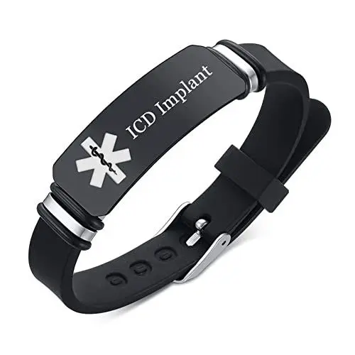 Produktbild: KBNSUIAN Personalisiertes Benutzerdefiniertes Medizinisches Alarm Silikon Armband Allergiebewusstsein für Kinder Frauen Männer Name Krankheit Allergien Ice Gravur Notfall ID Armreif