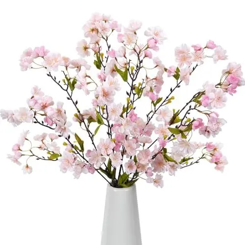 Produktbild: KBRAKSI 3PCS Künstliche Blumen Kirschblüten Kunstblumen 88cm Seidenblumen Kirschblütenzweig Plastikblumen Sakura Für Party Büro Hochzeit Balkon Garten Vase Dekoration Rosa