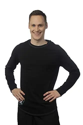 Produktbild: K-BRIGHT Herren Langarmshirt Shirt Langarm Nachhaltig Bio Baumwolle Sport Shirt Gym Shirt Longsleeve Herren Vegan GOTS (Schwarz, L)
