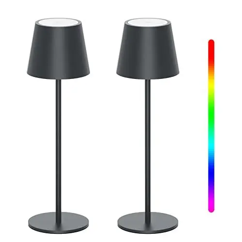 Produktbild: K-Bright 2 Stück LED Dimmbare Akku Tischlampe Kabellose, Wiederaufladbar Warme Lichtfarbe 3000K+RGB Tischleuchte mit USB-C, Aluminium, IP54 Wasserdichte, Anthrazit