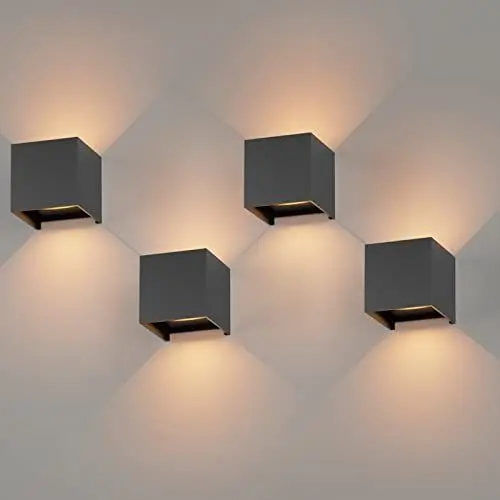 Produktbild: K-Bright 4 Pack 12W LED Wandleuchte Innen/Außen Wandlampe Auf und ab Einstellbarer Lichtstrahl Warmweiß 3000K LED Außenwandleuchte IP65 Wasserdichte Wandleuchte Dunkelgrau