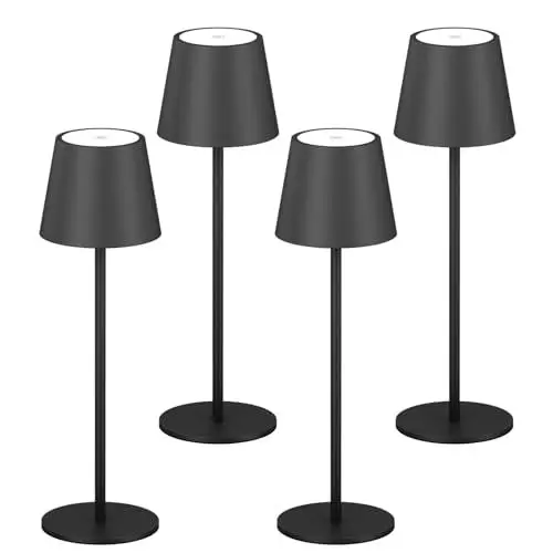 Produktbild: K-Bright 4 Stück LED Dimmbare Akku Tischlampe Kabellose, Wiederaufladbar 2700K Warmes Licht led Tischlampe, Tischleuchte mit USB-C, IP54 Wasserdichte, Schwarz