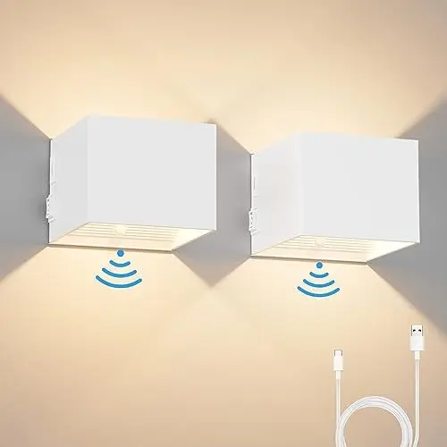 Produktbild: K-Bright Akku Wandleuchte mit Bewegungsmelder Innen LED Wandlampe Batteriebetrieben mit Schalter,5W USB Aufladbare Wandbeleuchtung Magnetische Flurlampe, für Schlafzimmer Wohnzimmer Treppe (Weiß)