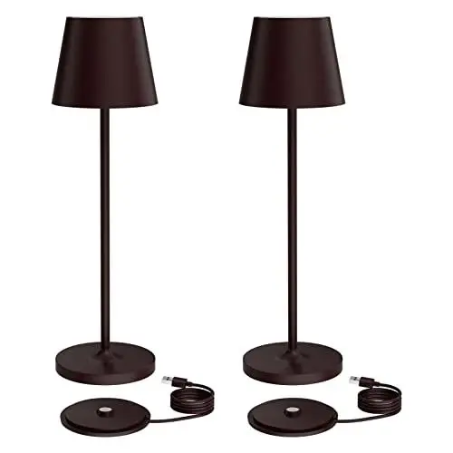 Produktbild: K-Bright Dimmbare LED Akku Tischleuchte | Für drinnen und draußen geeignet | Wiederaufladbar | 3000K Warmweiß Licht | Designer Tischleuchte | Ladestation kontaktieren | Bronze(2 Stück)