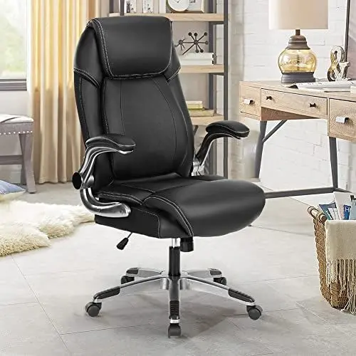 Produktbild: KCREAM Bürostuhl Atmungsaktiver Leder Chefsessel mit hoher Rückenlehne und Verstellbarer Armlehne Schreibtisch Drehsessel höhenverstellbar bis 210 KG(Black)