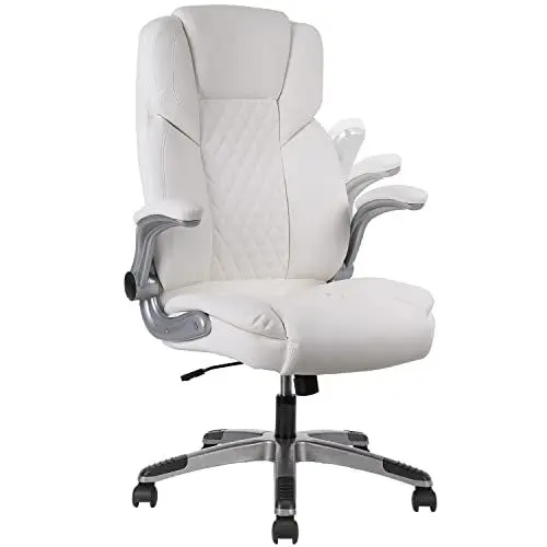 Produktbild: KCREAM Bürostuhl Computer hohe Rückenlehne verstellbare Flip-up-Armlehnen Ergonomischer Schreibtischstuhl Executive Diamond-Stitched PU Leder Swivel Task Chair mit Armlehnen Lendenwirbelstütze