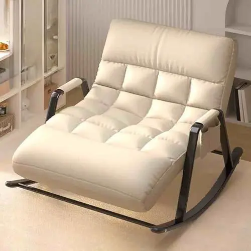 Produktbild: KCTOT Schaukelstuhl, Segelflugzeugstuhl mit abnehmbarem Polsterkissen, Doppel-Loungesessel, mit Seitentaschen for Erwachsene, gepolsterter Sitz, for Wohnzimmer und Schlafzimmer(Wit)