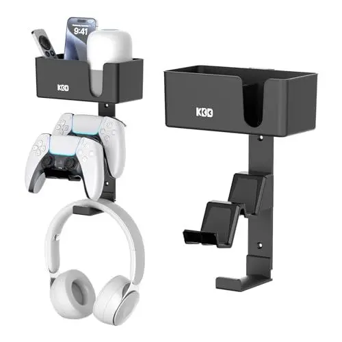 Produktbild: KDD 4 in 1 Controller Wandhalterung, Dual Halter Wand für Controller und Headset Halterung mit Rutsch-Pads, Abnehmbare Controller Halterung für PS3/PS4/PS5/Xbox/Pro mit Fernbedienung Halterung Schwarz