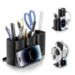 Produktbild: KDD Stiftehalter Schreibtisch mit Kopfhörer Ständer - 2-in-1 Stiftköcher Kopfhörer Halter mit Handy Halter, DIY-Funktion Stifte Organizer Schreibtisch für Schule Büro Organizer Aufbewahrungszubehör