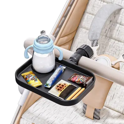 Produktbild: KDD Universal Getränkehalter Kinderwagen Tablett, 2-in-1 Kinderwagen Snack Tray & Kinderwagen Organizer mit Becherhalter Kinderwagen Zubehör für Buggy Uppababy Baby Jogger BOB Einkaufswagen