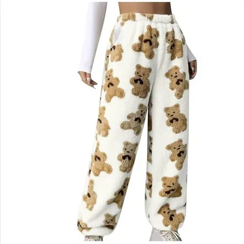 Produktbild: KDEIHT Jogginghose Damen Fleece Hose Winter Warm Pyjamahose High Waist Sporthose Casual Cargohose Plüsch Bequeme Freizeithose Thermo Wanderhose Baggy Plüschhose Flauschige Elastische Haremshose