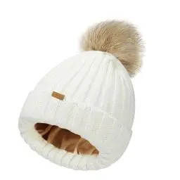Produktbild: KDWAVE Damen Wintermützen mit gestrickten Beanie Hut dick gefüttert abnehmbaren Kunstpelz Pom Pom Mützen für Wintermützen