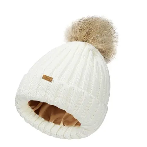Produktbild: KDWAVE Damen Wintermützen mit gestrickten Beanie Hut dick gefüttert abnehmbaren Kunstpelz Pom Pom Mützen für Wintermützen