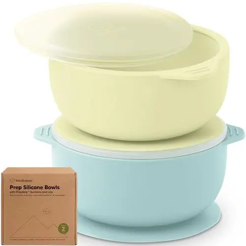 Produktbild: KeaBabies 2er-Pack Baby Schüssel mit Saugnapf und Deckel – Silikon Breischale Baby für Jungen, Mädchen, Kinderschüssel Babygeschirr,Kinderschale,Silikonschüsseln für Babynahrung,BPA-frei (Pastel Sky)