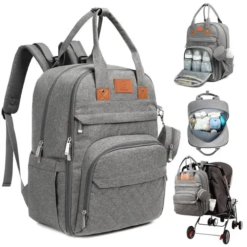 Produktbild: KeaBabies Wickeltasche Rucksack - Baby Wickeltasche Mit Wickelunterlage, Baby Wickelrucksack groß, Organizer Wickeltasche für Kinderwagen, Baby Taschen für Mama, Papa (Classic Gray)
