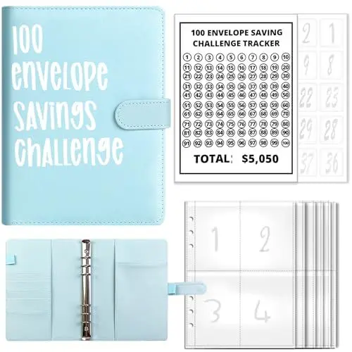 Produktbild: KEAGAN 100 Briefumschläge Herausforderungsbinder, Briefumschläge Challenge Binder, Sparen Challenge Binder, Umschlag Geld sparen Herausforderung, Cash Binder mit Umschlag, Geldsparumschlag für Zuhause