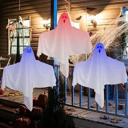 Produktbild: KEAGAN 3 Stück Halloween Hängende Geister, Hängender Leuchtende Geist, Lustige LED Fliegende Geister, Halloween Deko Hängend, Halloween Party Dekoration für Innen Außen Bäume Terrasse Garten