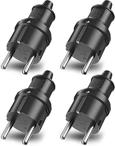 Produktbild: KEAGAR Schutzkontakt-Stecker mit Knickschutztülle, Stecker 250V (16A), spritzwassergeschützt und langlebig Kann für 6-16mm Kabel Schutzkontakt Stecker aus SEBS, IP44, bruchfest, schwarz, 4 Stück