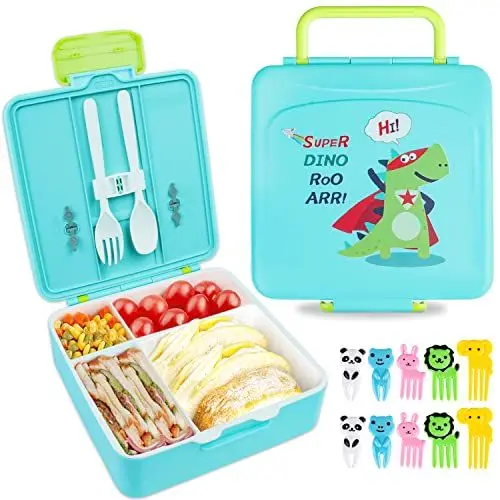 Produktbild: KEARLGMBH Brotdosen für Kinder mit Fächern, BPA Frei Bento Box mit Besteck, Auslaufsicher& Mikrowellengeeignet Lunchbox für Mädchen Jungen, Perfekt Brotdose für Schule Kindergarten Camping Picknick