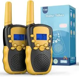 Produktbild: Kearui Walkie Talkie Kinder für Jungen Mädchen, Funkgeräte Kinder Outdoor Spielzeug ab 3-12 Jahre, Kinder Walkie Talkie mit 8 Kanäle & LED Tastensperre für Abenteuer, Klettern, Camping - Schwarz Gelb