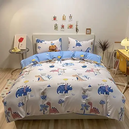 Produktbild: KEAYOO Baby Bettwäsche 100x135 Weiß mit Buntstiftzeichnung Süßes Tier und Bäume 100% Baumwolle mit Reißverschluss