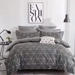 Produktbild: KEAYOO Bettwäsche 135x200 Baumwolle Aesthetic Grau Set Geometrische Kariert Wendebettwäsche mit Reisverschluss Hautfreundliche und Weiche Stoffqualität für Sommer bis Winter