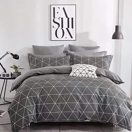 Produktbild: KEAYOO Bettwäsche 155x220 Baumwolle Grau Geometrie Muster Aesthetic Design Wendebettwäsche mit Reisverschluss Weiche Stoffqualität für Sommer bis Winter (D, 155x220cm+80x80cm 2tlg)