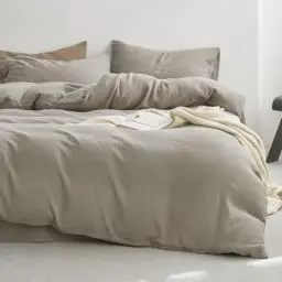Produktbild: KEAYOO Musselin Bettwäsche 135x200 cm mit einem Kissenbezug 80x80 cm aus 100% Baumwolle - Traumhaft weiche (Taupe, 135x200cm)