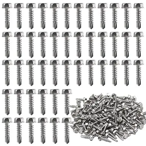 Produktbild: Keboyoe 150 Stück Edelstahl Selbstschneidende Schrauben mit Sechskant Sechskant Bohrschrauben Edelstahl Bohrschrauben mit Sechskantkopf für Metall Karosserie Stahl Holz usw M4.2 x 16mm 410