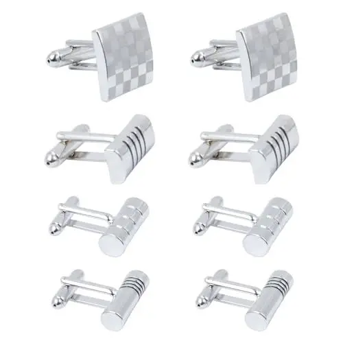 Produktbild: Keboyoe 4 Paar Manschettenknöpfe Herren Klassisch Schwarz Streifen Cufflinks Business Manschettenknöpfe Manschettenknöpfe Personalisiert für Hochzeit,Festival,Anzug Hemd,Vatergeschenk,Graduation Gift