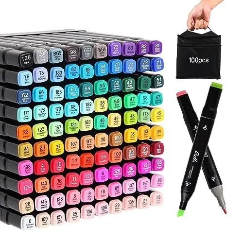 Produktbild: Kebuye Alkohol Marker Set, Alcohol Twin Marker 100 Farben, Meißel & Feine Verdoppelt Spitzt Alkohol Permanenter Marker Stifte für Manga, Design, Malerei, Zeichnung