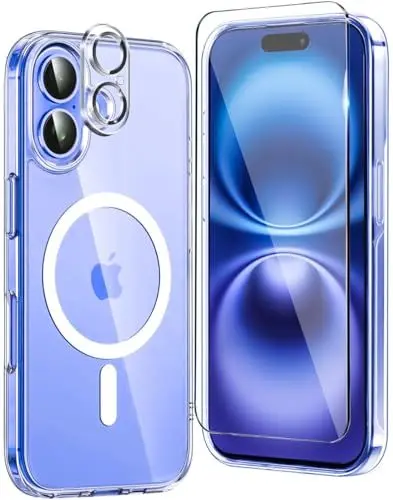 Produktbild: KECAOREN Magnetisch Handyhülle für iPhone 16 Hülle Clear Dünn für MagSafe, iPhone16 Schutzhülle mit 1 HD Panzerglas Schutzfolie+1 Kameraschutz,Stoßfest Original Cover iPhone 16 Case -Transparente