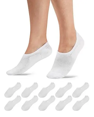Produktbild: KEECOW Sneaker Socken Damen & Herren Füßlinge Kurz Socken 10 Paar Baumwolle Invisible Sommer Socken mit Anti Rutsch Silikonpad(38-42, Weiß)